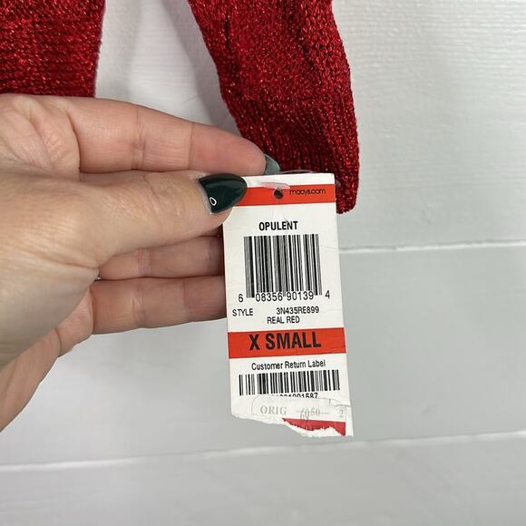 INC Red Metallic Sparkle Knit 3/4 Sleeve Sweater Pullover Sweatshirt Top Size XS - Picture 9 of 13